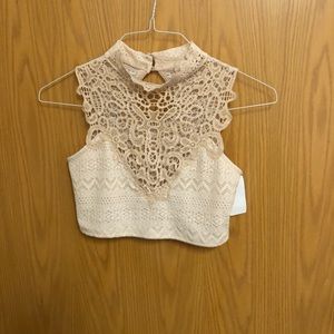 Mock Neck Lace Crop Top